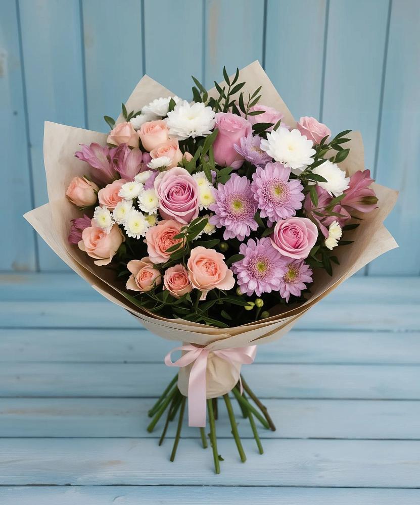 Букет цветов из: Хризантемы, Розы и Альстромерии в Прикумском