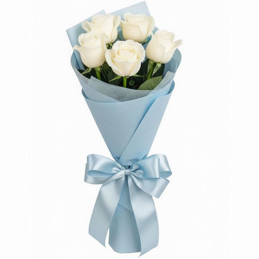 Букет 5 Белых роз Проуд в Прикумском