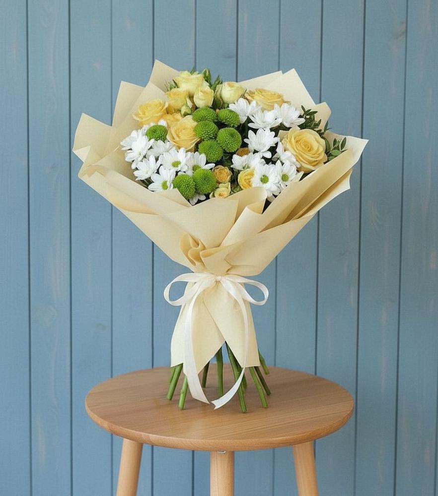 Букет цветов из: Хризантемы и Розы в Прикумском