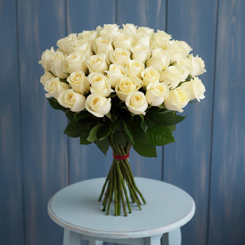 Букет 51 Белая роза Эдлесс Лав в Прикумском