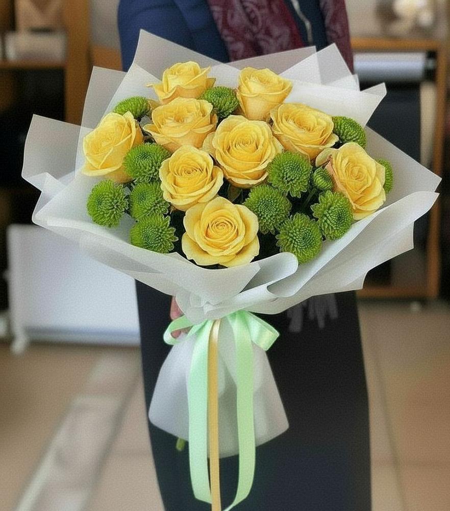 Букет цветов из: Хризантемы и Розы в Прикумском