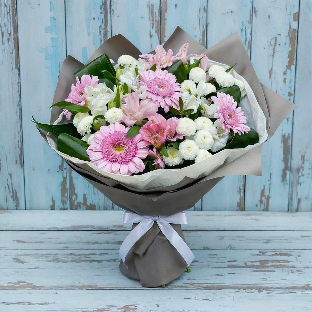 Букет цветов из: Герберы, Альстромерии и Хризантемы в Прикумском
