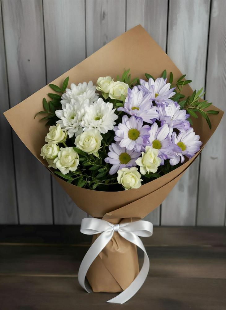 Букет цветов из: Хризантемы и Розы в Прикумском
